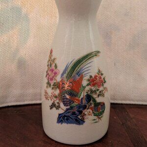 Vintage Japanese Porcelain Sake Bottle (Tokkuri) Crackle Glaze Gold Rim